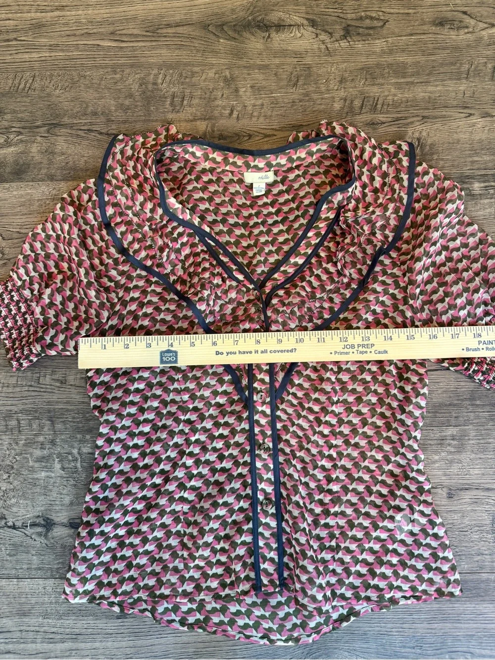 Odille Pink Geometric Ruffle-Trim Blouse - Picture 3 of 9